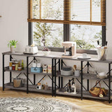 BON AUGURE Dark Grey Oak Industrial Sofa Console Table with 3 Tiers and Hooks BON AUGURE