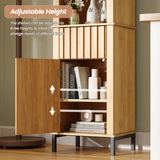 Maupvit 68" Tall Bathroom Storage Cabinet, Boho Wood Storage Cabinet Freestanding, Home Space Saving Organizer with Fluted Door & Drawer for Living Room, Dining Room, Kitchen, Utility Room Maupvit