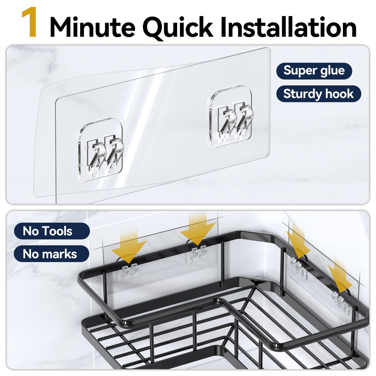 YASONIC Corner Shower Caddy Organizer, 3-Pack Adhesive Rustproof Stainless Steel Shower Shelves with Soap Holder, No Drilling Shower Storage Rack for Family Renters Bathroom, Black YASONIC