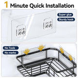 YASONIC Corner Shower Caddy Organizer, 3-Pack Adhesive Rustproof Stainless Steel Shower Shelves with Soap Holder, No Drilling Shower Storage Rack for Family Renters Bathroom, Black YASONIC