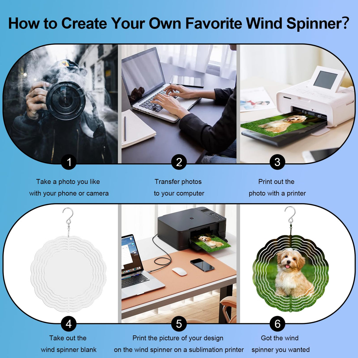 Sublimation Wind Spinner Blanks,8 Inch Wind Spinners Sublimation Blanks Products,3D Aluminum Metal Round Sublimation Wind Spinners for Indoor Outdoor Garden Yard Decoration (8 Pcs) Keepwaters