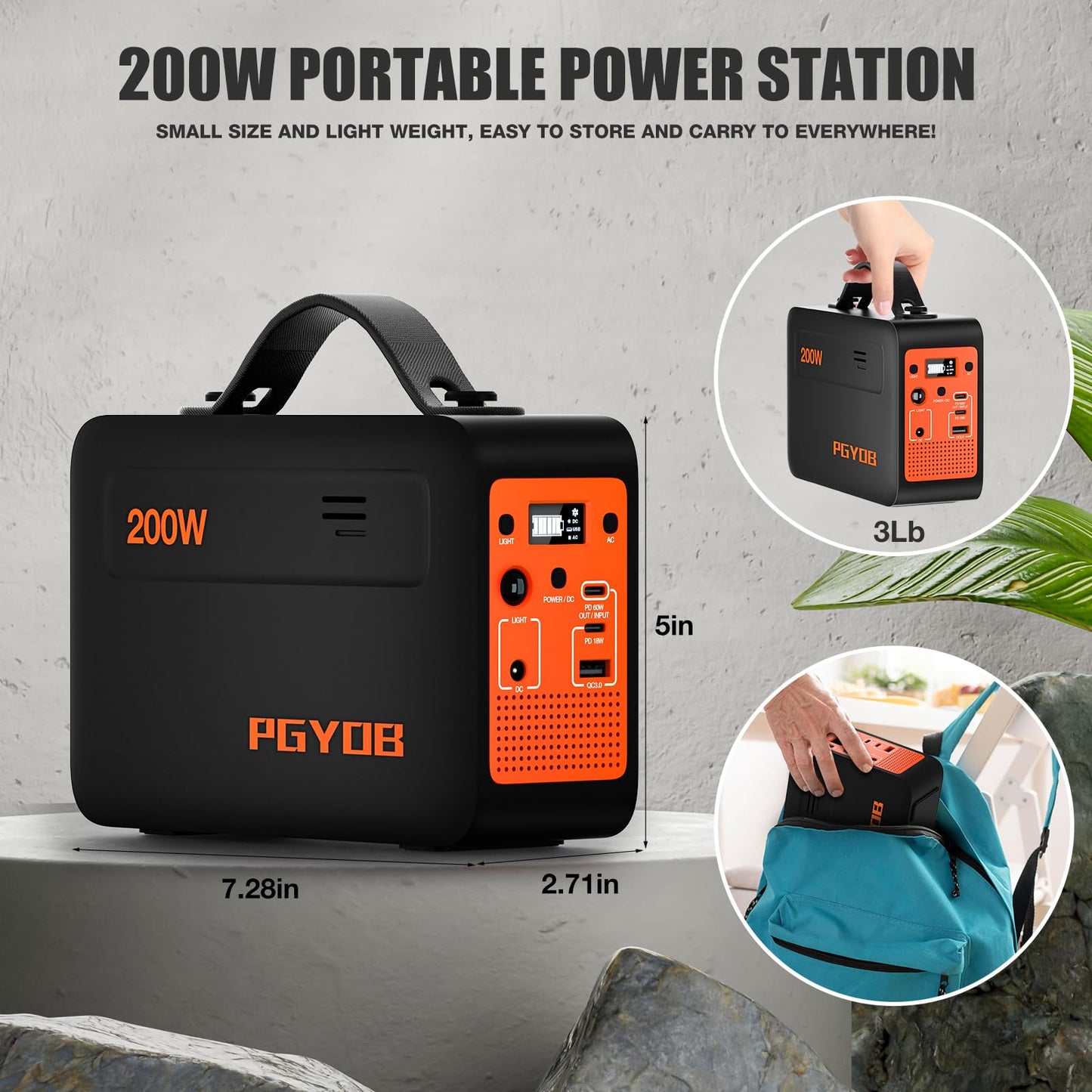 PGYOB 200W Portable Power Station, 102.4Wh/32000mAh Outdoor Solar Generator Backup LiFePO4 Battery Power Pack with AC/DC Outlet, In/Output PD 60W USB-C Outlet for Home, Camping, RV, Blackout, - WoodArtSupply