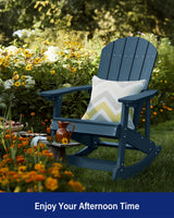 YEFU Outdoor Rocking Chair,Adirondack Rocking Chair,Patio Rocker Chair with Wide Back,Oversized Rocker Chair Look Like Real Wood, for Lawn, Porch, Backyard, Indoor and Garden(Navy Blue) YEFU