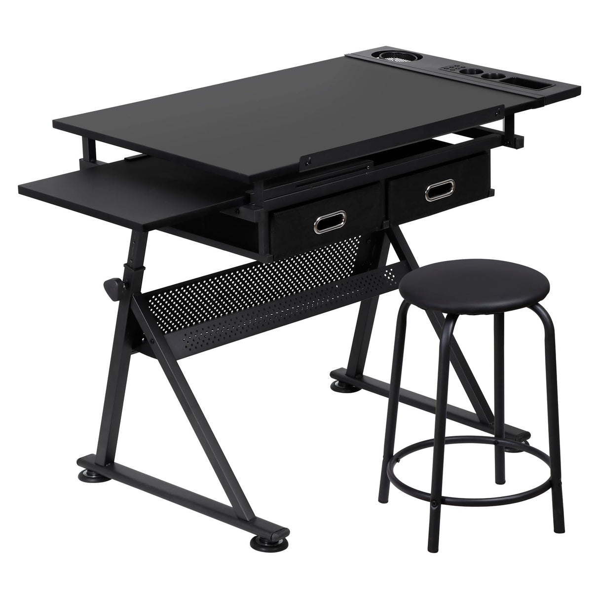 ZENY Adjustable Drafting Table with Stool, Tilting Drawing Desk Artist Table with Storage Drawers, Art Craft Workstation for Home Office Reading, Writing, Crafting ZENY