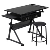 ZENY Adjustable Drafting Table with Stool, Tilting Drawing Desk Artist Table with Storage Drawers, Art Craft Workstation for Home Office Reading, Writing, Crafting ZENY