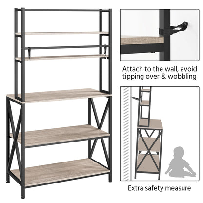 Yaheetech 5-Tier Kitchen Baker's Rack with Adjustable Feet and Utility Storage in Grey - WoodArtSupply