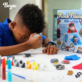 BRYTE 150+ Piece Deluxe Kids Rock Painting Kit, 10 Rocks with Waterproof Paints, Glue & Accessories, DIY Arts and Crafts STEM Activities for Age 6-12 Years, Warrior & Monster BRYTE