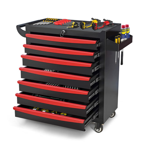 MHEOMTME Rolling Tool Chest with Drawers, Craftsman Tool Box Organizer, Toolbox Cabinet with Keyed Locking System, 7 Drawer Tool Storage Cart on Wheels for Garage, Workshop and Repair Room, Black MHEOMTME