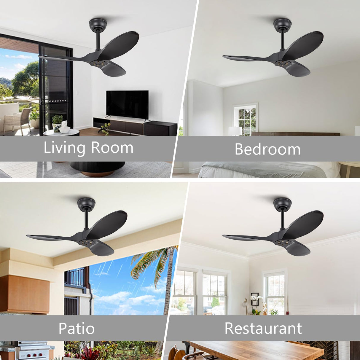 36 Inch Black Ceiling Fan, 6 Speeds, Reversible Silent DC Motor, 3 ABS Blades, Modern No Light Design, Remote Control for Indoor Outdoor Farmhouse Bedroom Patio Kids Room KBZZ