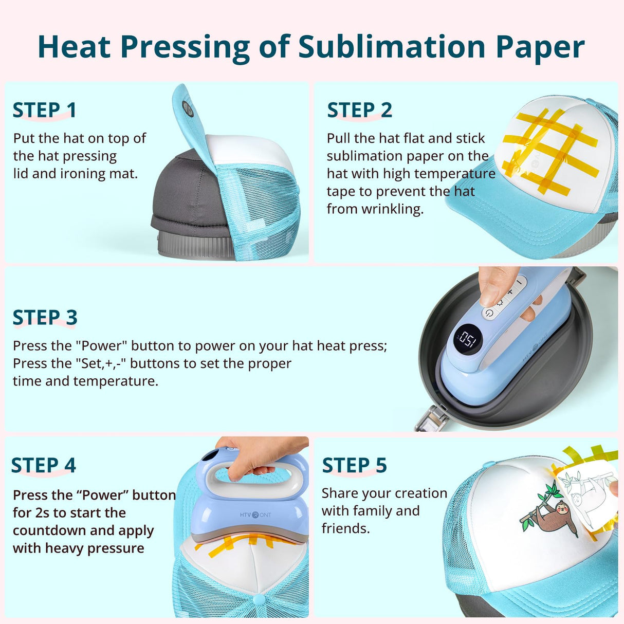 HTVRONT Hat Press Machine - Hat Heat Press for Sublimation Paper, HTV and DIY Projects - Hat Press Heat Machine for Caps, Hat, Topee and Beret HTVRONT