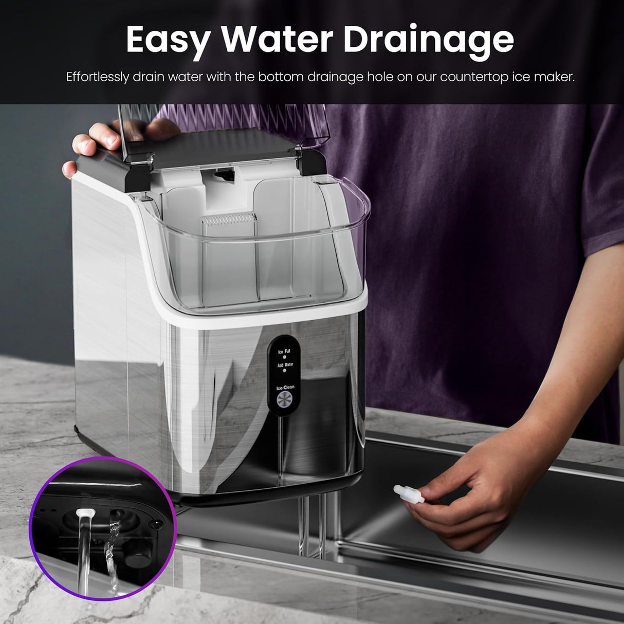 Nugget Ice Maker Countertop, 35Lbs/24H Portable Table Top Machine with Chewable & Crushed Ice, Self-Cleaning, One-Touch Operation for Home, Kitchen & Office(Stainless Steels Silver) Crzoe