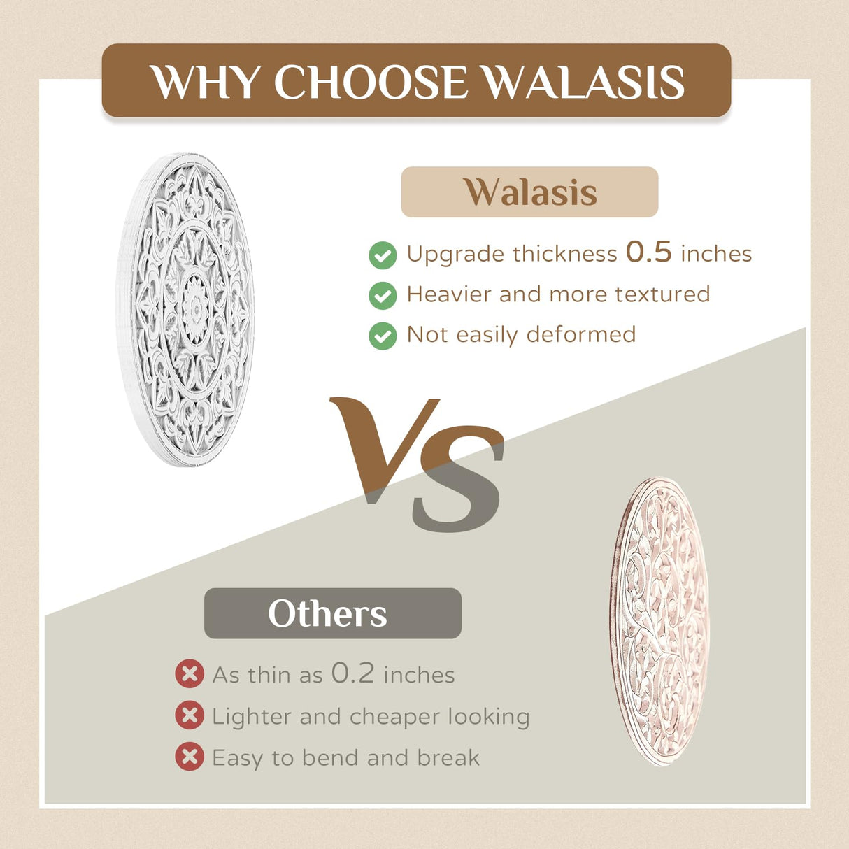 Walasis White Wall Decor Carved Medallion - Rustic Wood Wall Art Decorative Distressed Hanging Decorations Farmhouse Home Decoration for Living Room Bedroom Kitchen Bathroom Set of 3 Walasis