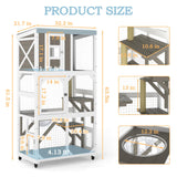 Ketive 64" Large Wooden Catio Outdoor Cat Enclosure, Window Cat House with Wheels & 3 Platforms, Kitty Cage with Weatherproof Roof for Multiple Cats (Gray) ketive