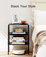 Pipishell Bedside Tables, Stackable Bamboo Nightstands, Bamboo Side Tables for Bedroom & Living Room, End Table Night Stands, Set of 2, Black,PIET01B Pipishell