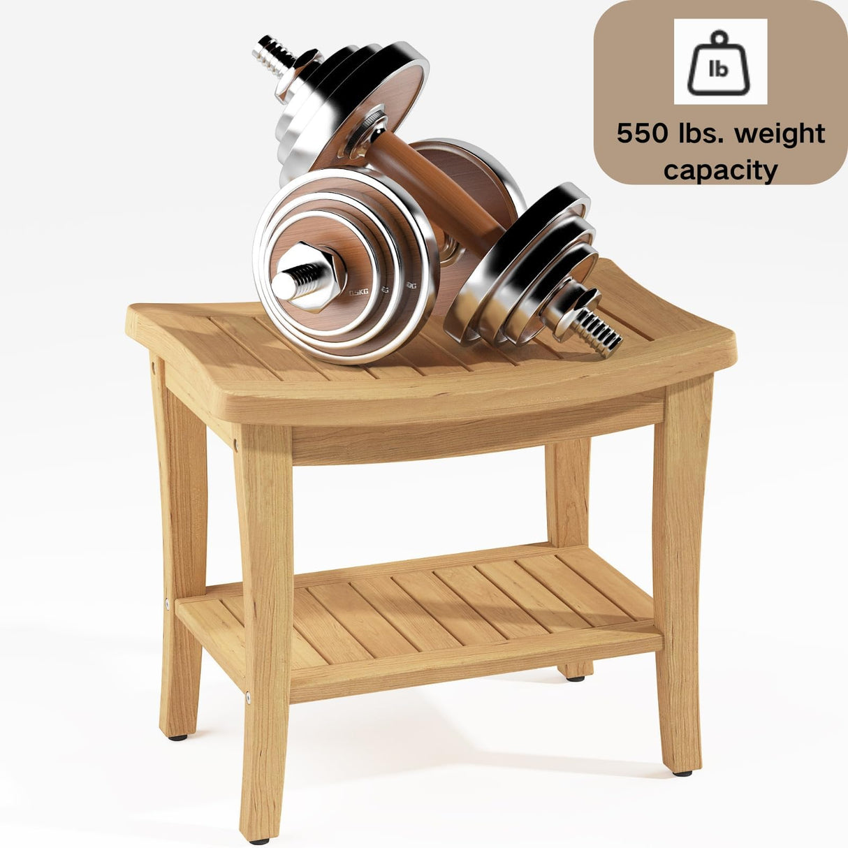 Yardgrace Teak Bathroom Stool, Waterproof Shower Bench with Storage Shelf, Spa Sauna Stool with Anti-Slip Feet, Durable Teak Wood Shower Bench Seat for Indoor or Outdoor Use Yardgrace