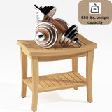 Yardgrace Teak Bathroom Stool, Waterproof Shower Bench with Storage Shelf, Spa Sauna Stool with Anti-Slip Feet, Durable Teak Wood Shower Bench Seat for Indoor or Outdoor Use Yardgrace