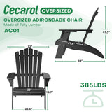 Cecarol Oversized Adirondack Chair Plastic, Outdoor Fire Pit Chair with Cup Holder, Adirondack Patio Chair Weather Resistant for Outside, Porch, Lawn, Garden- AC01, Black(Wood Grain) Cecarol