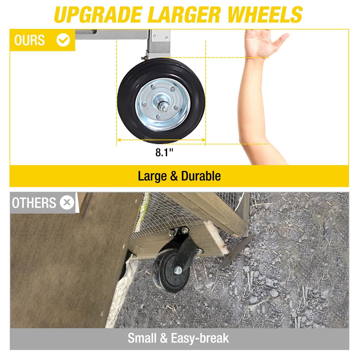 Aivituvin Chicken Coop Upgrade Durable Outdoor Chicken House with Large Wheels, Nesting Box, Leakproof Pull-on Tray and UV-Resistant Roof Panel (Grey) Aivituvin