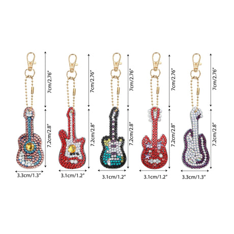 Guitar Shaped Diamond Painting Keychains DIY Craft Kit Set, 5D Colorful Decorative Accessory Ornament, Crystal Gem Small Art Full Drill, Special Accessories for Ring Backpack Shoulder Bag for Adults BuleVina