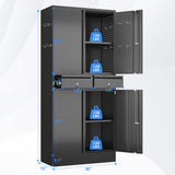 JAORD Metal Storage Cabinet with 2 Drawers and Pegboard, Garage Storage Cabinet with Locking Doors and 2 Adjustable Shelves, 71" H Steel Cabinets for Garage, Home, Office, School, Black JAORD