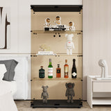 LFT HUIMEI2Y 4-Shelf Brown Glass Display Cabinet with Double Doors, Curio Cabinets Tempered Glass Floor Standing Bookshelf for Bedroom, Kitchen, Living Room 64”x 17”x 14.5” Black LFT HUIMEI2Y