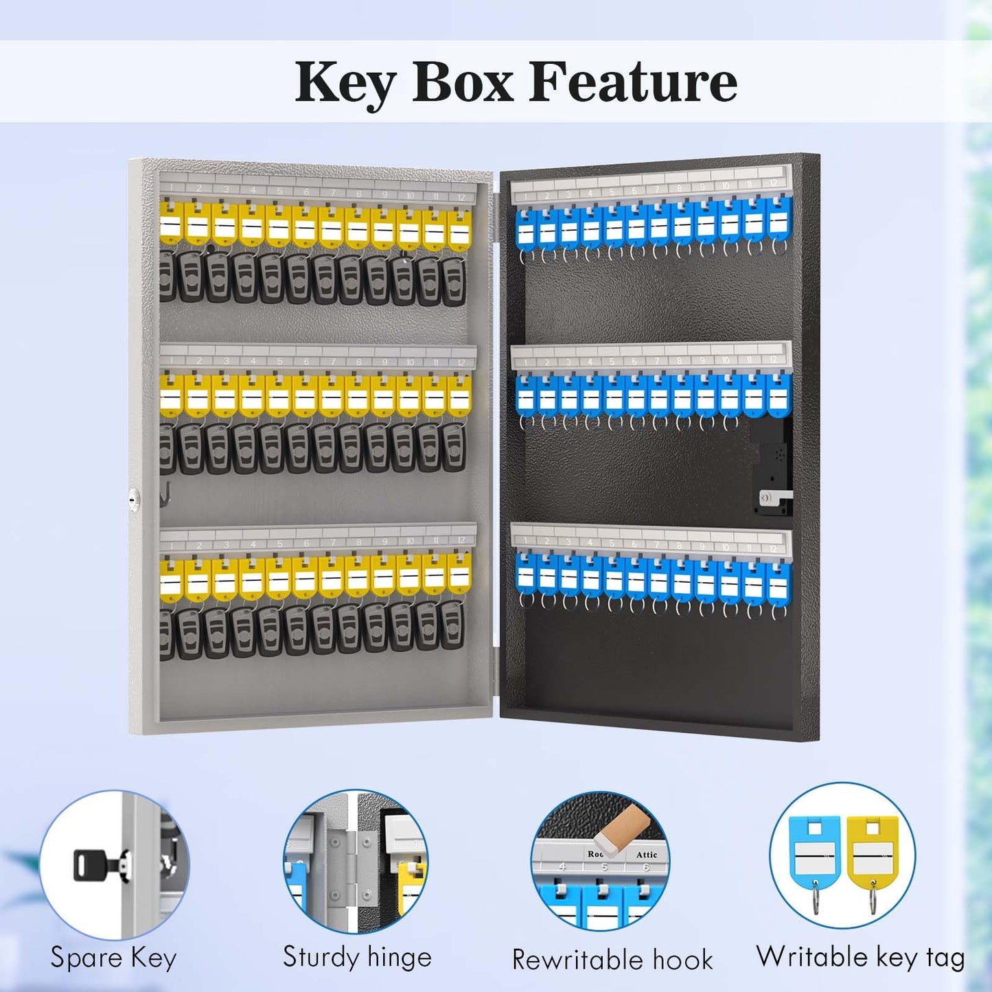 72 Key Cabinet Organizer,Metal Key Lock Box Wall Mount use OTP Technology Unlock,Fixed Password/Bluetooth Unlock, App Remotely Generates Pin Codes - WoodArtSupply