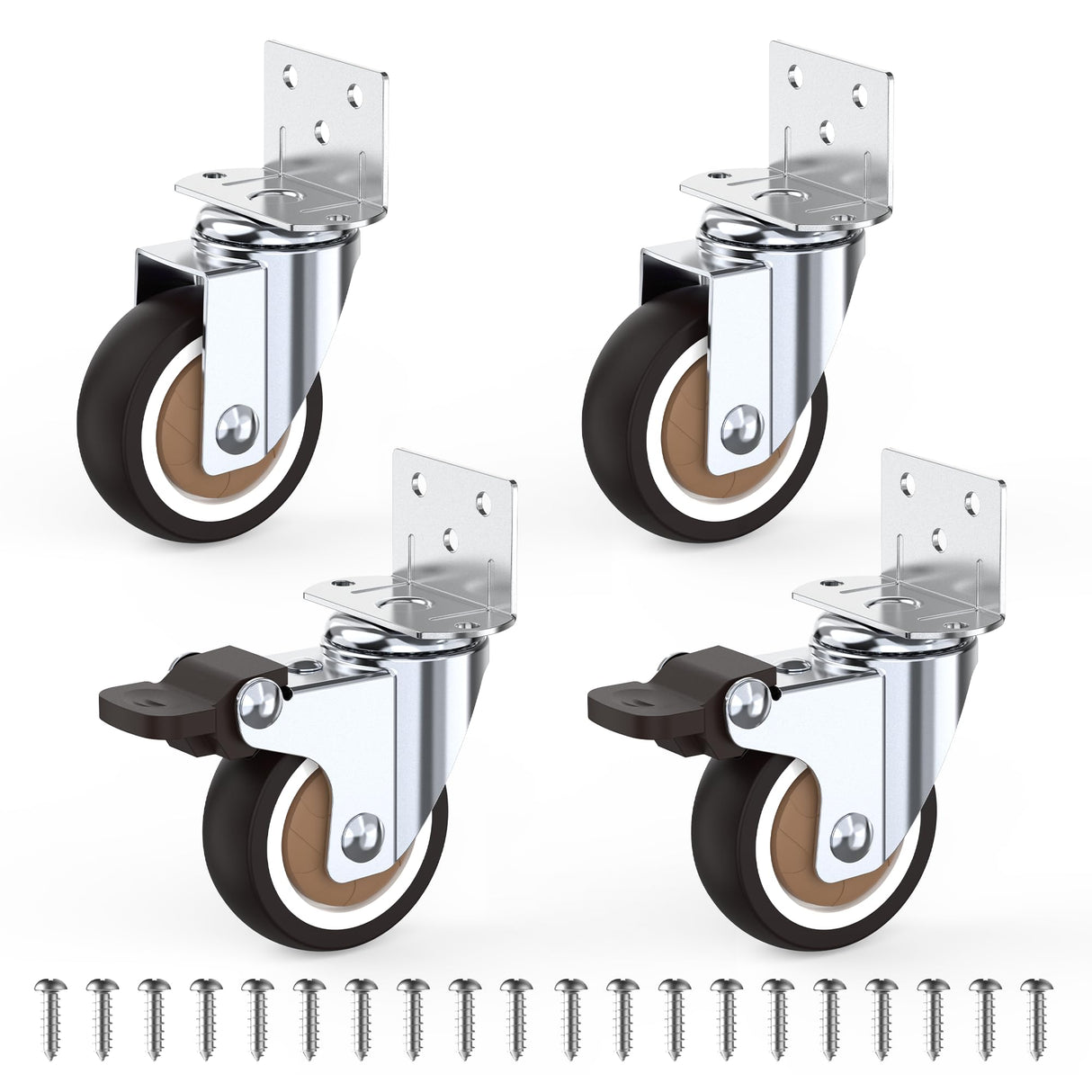 HOLKIE 2 Inch Side Mount Casters Set of 4 Supporting Up to 250 LBS Heavy Duty Furniture Wheels with Thickened L-Shaped Mounting Plate Ideal for Coffe Tables、Plant Stands、Cribs（2 with Brakes） HOLKIE