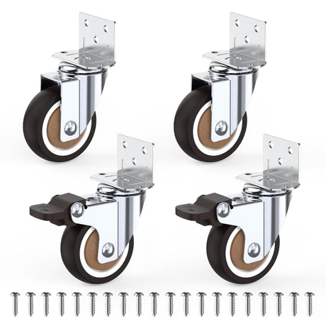 HOLKIE 2 Inch Side Mount Casters Set of 4 Supporting Up to 250 LBS Heavy Duty Furniture Wheels with Thickened L-Shaped Mounting Plate Ideal for Coffe Tables、Plant Stands、Cribs（2 with Brakes） HOLKIE