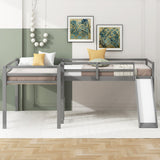 Jintop L-Shaped Twin Size Loft Bed with Ladder and Slide,Modern Bedroom Solid Wood Bed Frame w/Full-Length Guardrails & Slat Support,No Box Spring Required,for Kid Boy Girl Teen,Grey Jintop