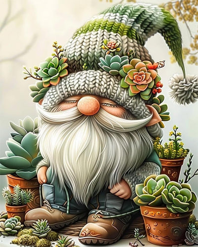 MBNTJHT DIY Easy Gnome Paint by Numbers Kit for Adults,Unframed Succulents Gnome Oil Paint by Number Kits for Beginner,Acrylic Painting Kits for Home Wall Decor 16X20 Inch.