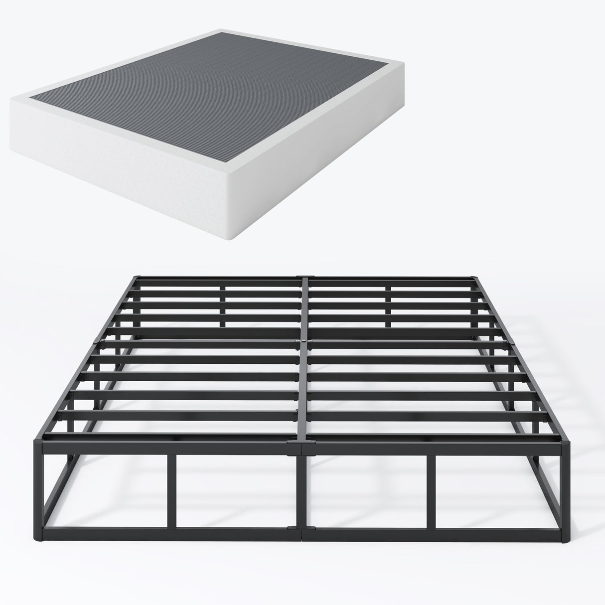 SHLAND Box Springs King 9 Inch High Profile King Size Box Spring Strong Metal Frame Mattress Foundation with Fabric Cover, Box Spring King Size Bed, Easy Assembly SHLAND