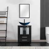 eclife 24" Modern Bathroom Vanity Sink Combo Black Stand Cabinet with Blue Boat Tempered Glass Vessel Sink & Water Save Faucet & Pop Up Drain (A29BU) eclife