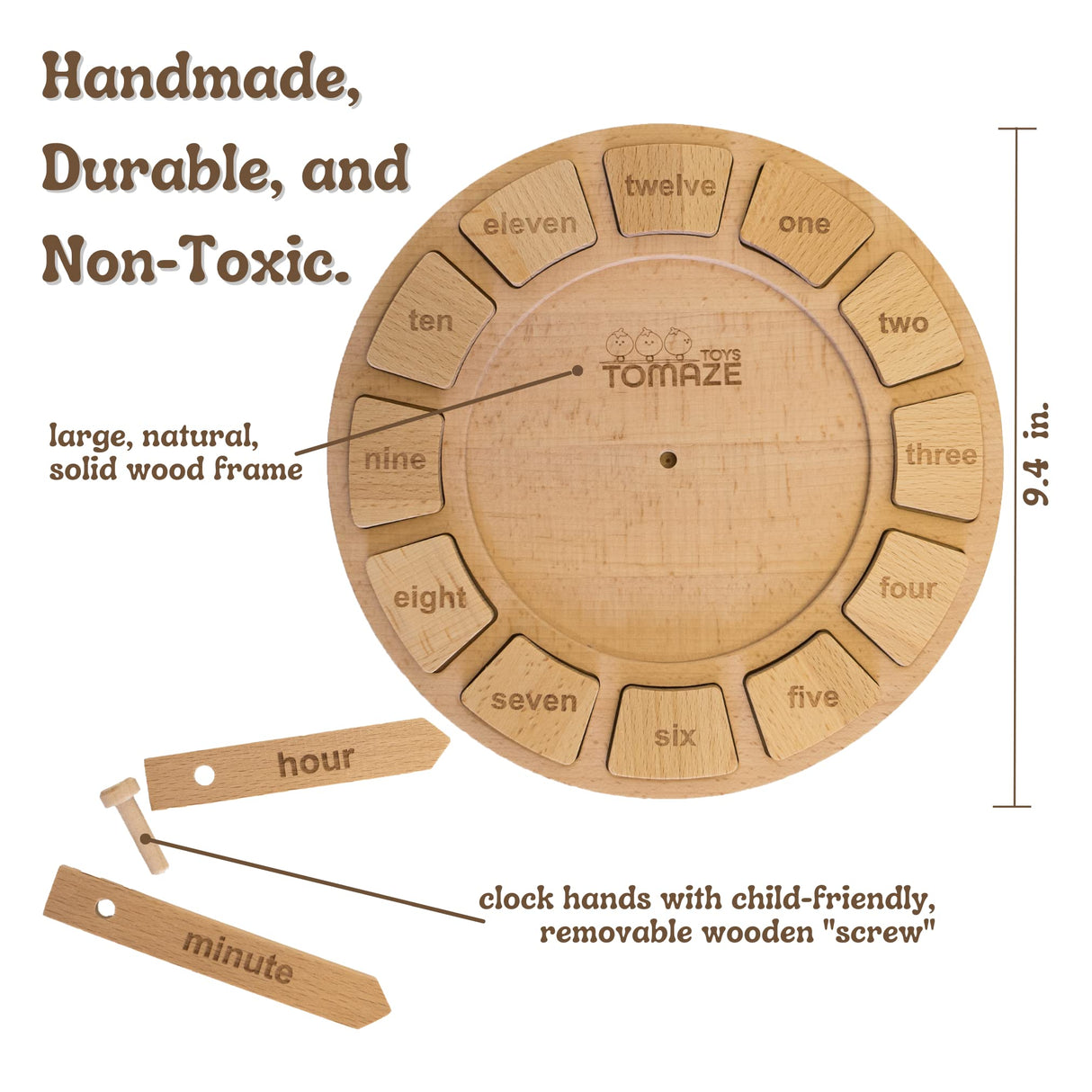 Tomaze Montessori Wooden Toy Clock - Kids' Educational Kit to Teach Time, Fractions, Numbers, & Sorting with Blocks - Early Math Learning - Gift for Age 4+ Boy Girl Preschooler in Classroom Homeschool Tomaze Toys