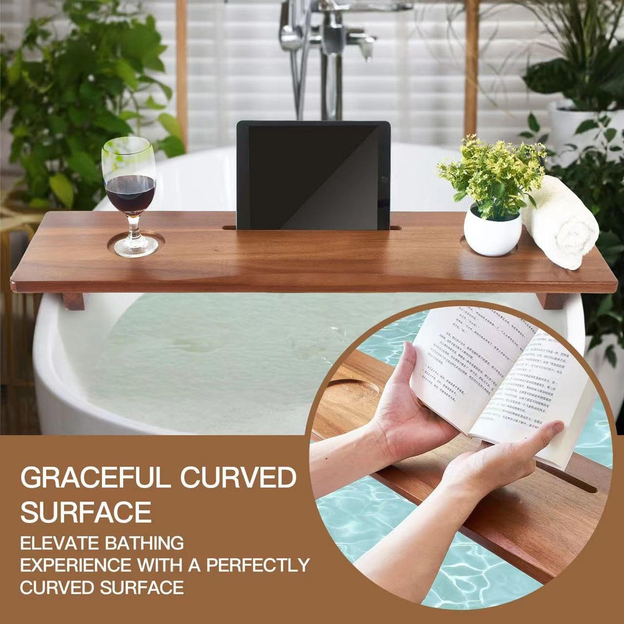 DAOYOUSKY Luxe Premium Acacia Wood Bathtub Tray Caddy with Adjustable Legs, 35x9 Inch Large Wooden Bath Tub Board, Anti-Tipping Bath Shelf Over Tub, Bathtub Accessories DAOYOUSKY
