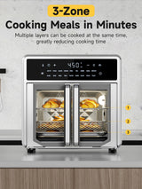Kitchen Elite Air Fryer French Door Oven,15.8 Qt Toaster Oven Countertop Combo,18 Presets & 1 Preheat & Light, Airfryer Basket,Wire Rack,Baking Pan,Crumb Tray,Compact Design,Stainless Steel,Small Kitchen Elite