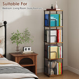 Rotating Book Shelf, 4 Tier Small Narrow Corner Bookshelf Bookcase For Small Spaces, Floor Standing Little Square Bookshelves Bookcases For Bedroom/Living Room, Sturdy, 120 Books Capacity,Retro Rustic Cidaziya