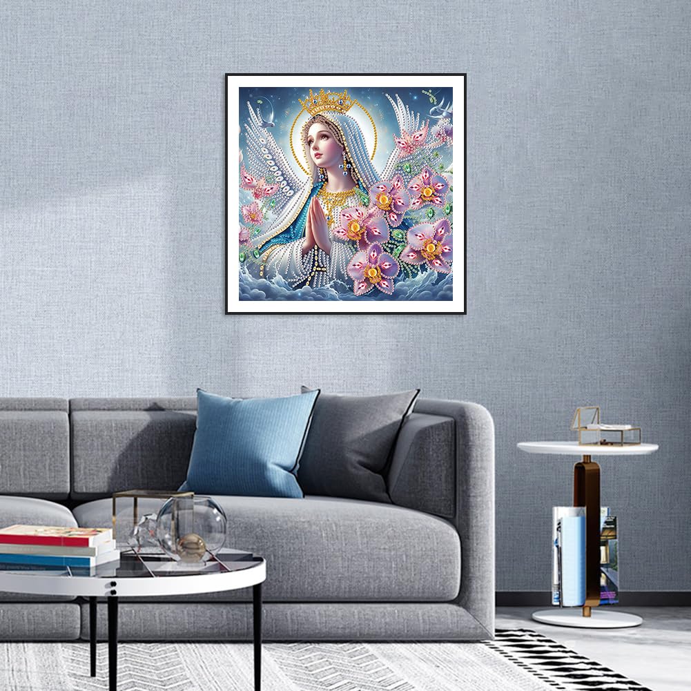 FHBUBPUP Religious Diamond Art Painting Kits for Adults, 5D Virgin Mary Special Shape Diamond Art for Beginners, Rhinestones Gem Art Craft Home Wall Decor Gift 12×12inch FHBUBPUP