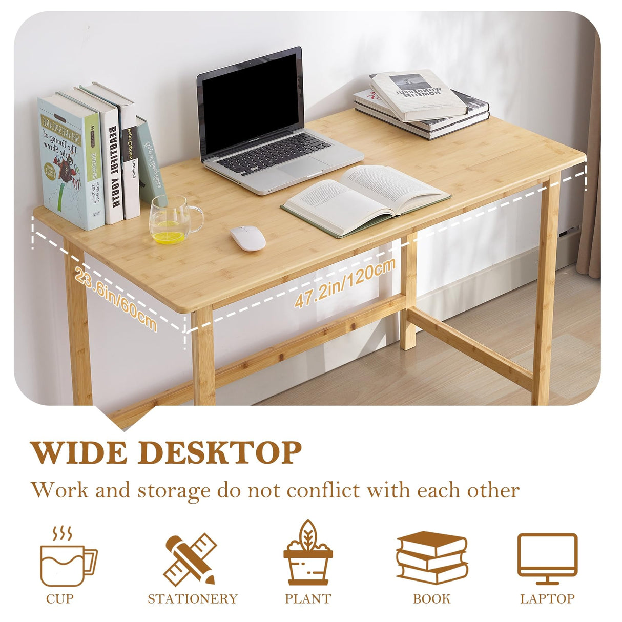 Nnewvante 47 Inch Computer Desk, Bamboo Writing Desk, Modern Simple Work Desk for Home Office Nnewvante