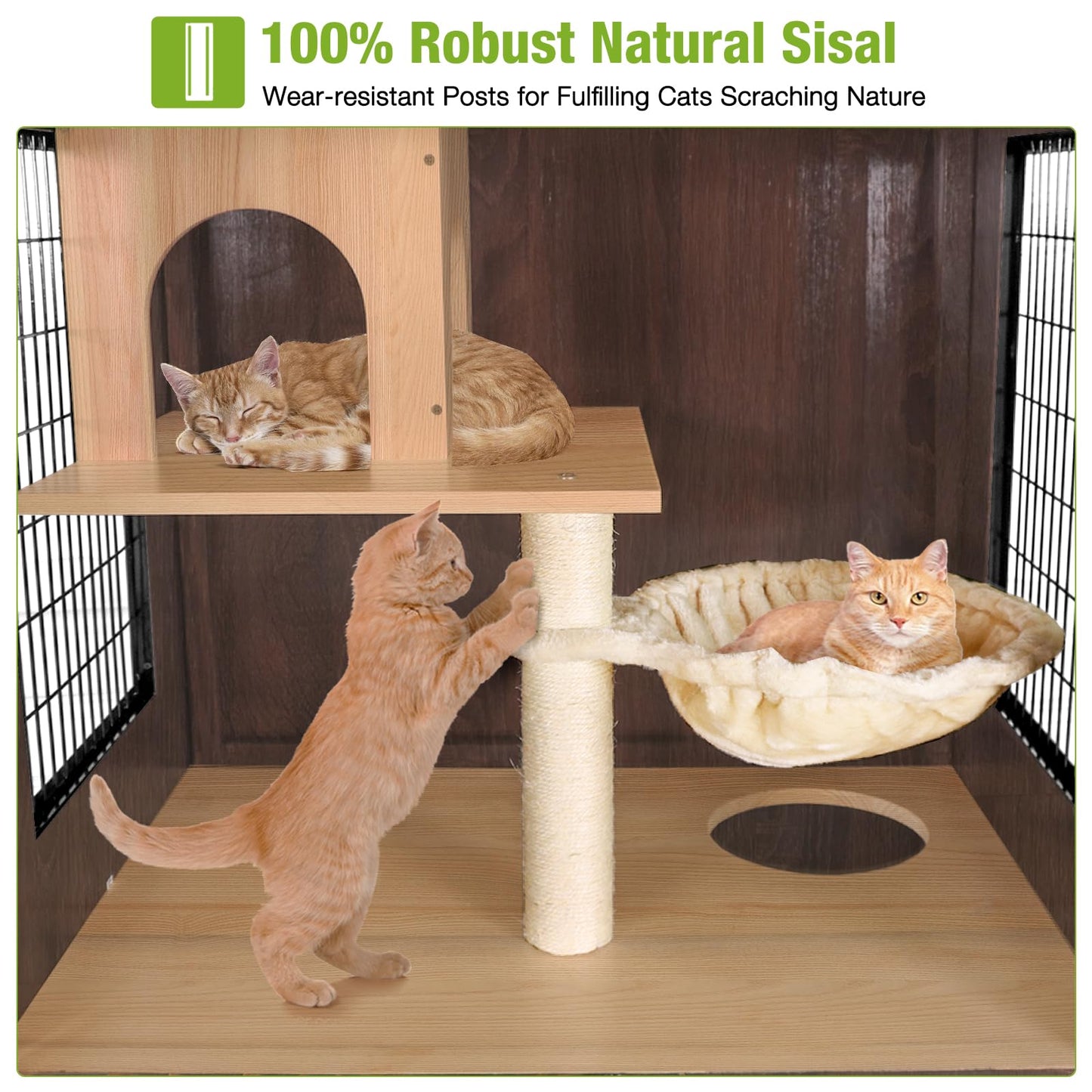 Gutinneen Cat House Cat Condo with Litter Box Furniture Cabinet Large Solid Wood Cat Enclosure for Outdoor & Indoor Cat Catio Cat Tree with Wheels - WoodArtSupply