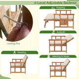 Tangkula Outdoor Acacia Wood Daybed with Storage Ottoman, Wood Patio Loveseat Sofa with 4-Level Backrest & Removable Cushions, 2 Folding Side Tables, Patio Recliner Lounger for Poolside, Backyard Tangkula