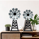 Yalikop Set of 2 Wooden Farmhouse Windmill Table Top Decor Wood Small Distressed Black Grey Rustic Windmill Themed Table Decor for Kitchen Garden Home Yalikop