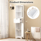 Tangkula 67" Tall Bathroom Storage Cabinet, Slim Freestanding Tower w/ 2 Doors & 1 Drawer, Narrow Floor Cabinet w/Adjustable Shelves & Tempered Glass Door for Bathroom Living Room (White) Tangkula