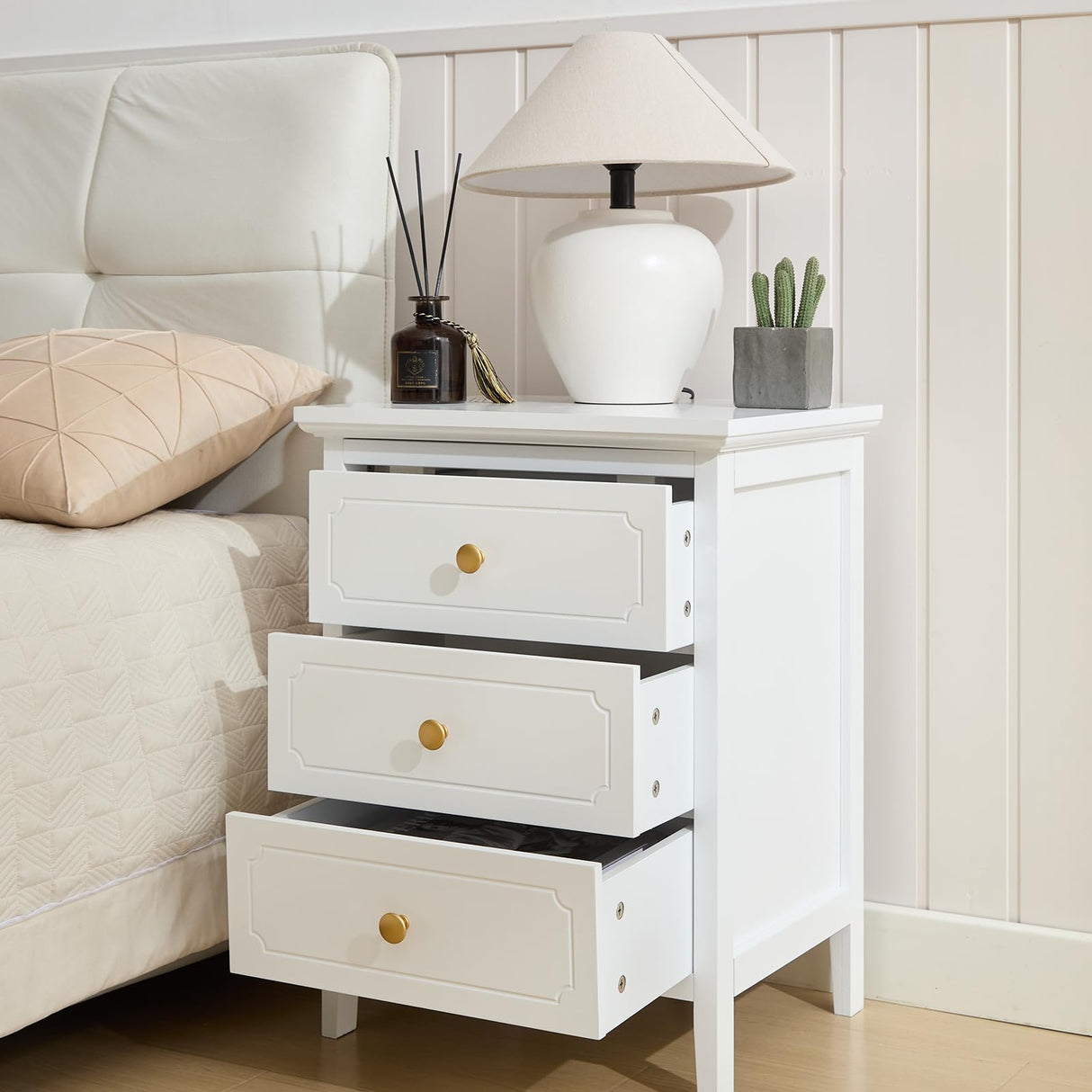 YIGOBUY 3 Drawer Nightstand White Side Table 19" Bedroom Night Stands End Table for Living Room Bedroom with Storage 1 Set Furniture YIGOBUY