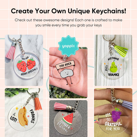 YOPPIX 140 PCS Acrylic Keychain Blank Set, Fruit Double-Sided UV DTF Stickers Acrylic Keychain Making Kits for Vinyl DIY Craft Project Employee Appreciation Gifts YOPPIX
