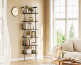 ODK 6-Tier Ladder Shelf, Book Shelf with Metal Frame, Bookcase for Living Room, Home Office, Kitchen & Bedroom, Space Saving Freestanding Organizer Rack, Black (10" D x 24" W x 87" H) ODK