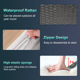 Outdoor Dining Sets 7 Pieces Patio Dining Table Set 9 Seats Rattan Outdoor Furniture Set with Glass Dining Table Sectional Sofas Ottoman Cushions for Patio Backyard Poolside Outdoor, Khaki PayLessHere