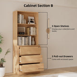 TUSY 4-Piece Large TV Stand with Bookshelves for TVs up to 75", TV Hutch with Tempered Glass Doors and Shelves, TV Entertainment Center Media Center with 2 Tall Cabinets for Living Room (B+2G+B) TUSY