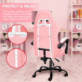 Pink Gaming Chair, Big and Tall Gamer Chair, Racing Style Adjustable Swivel Office Chair, Ergonomic Video Game Chairs with Headrest and Lumbar Support Simple Deluxe