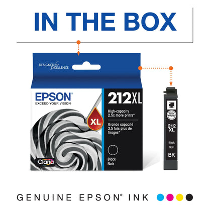 EPSON 212 Claria Ink High Capacity Black Cartridge (T212XL120-S) Works with WorkForce WF-2830, WF-2850, Expression XP-4100, XP-4105