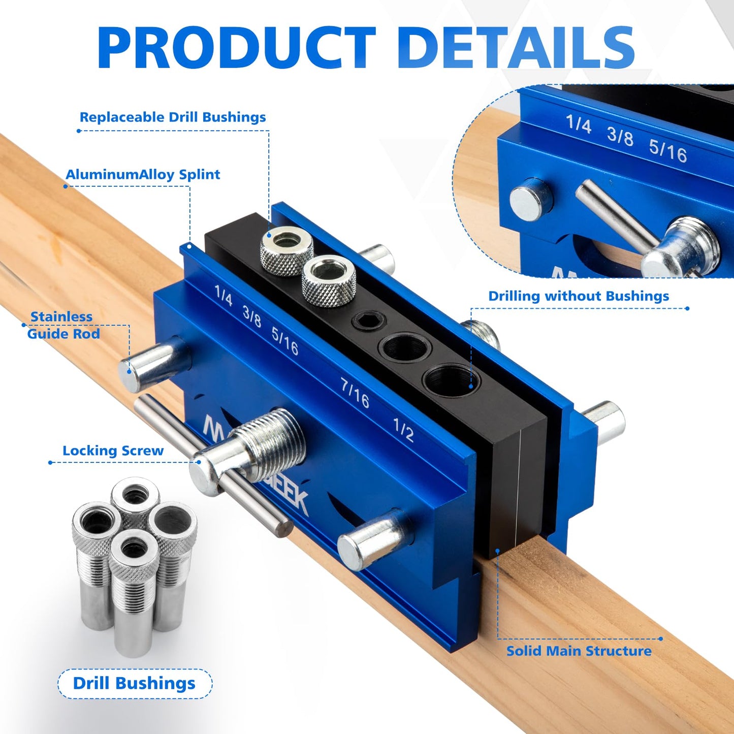 2.4"Self Centering Doweling Jig Kit, Adjustable Width Dowel Jig for Straight Holes, Biscuit Joiner Set Woodworking Power Tool Accessory Jigs (Blue) - WoodArtSupply